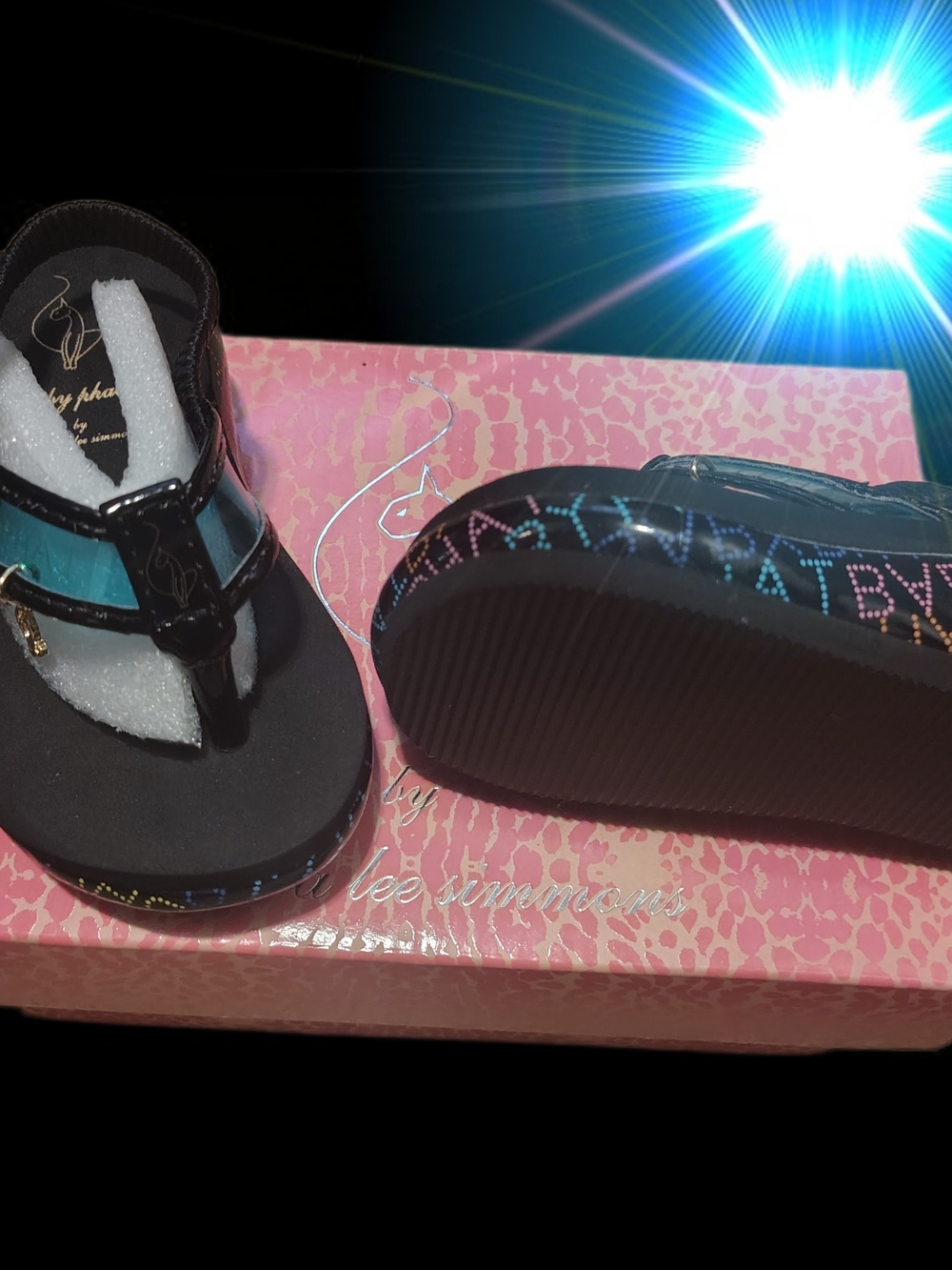 🎉BRAND NEW IN BOX🎉 Baby Phat Girls' Black and Turquoise Wedge Sandals - Picture 4 of 6
